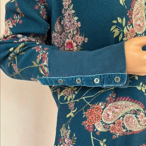 Sundance thermal 100% cotton Floral Long Sleeve Top large - Picture 1 of 10